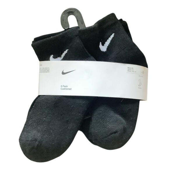 Nike Ankle Sock Boys XS Sock Black 6 Pairs Size 5-7 Shoe Size 10C-3Y New - Picture 1 of 2
